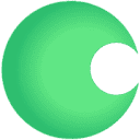 Green abstract circular shape with a smaller dark green circular cutout on the right side.