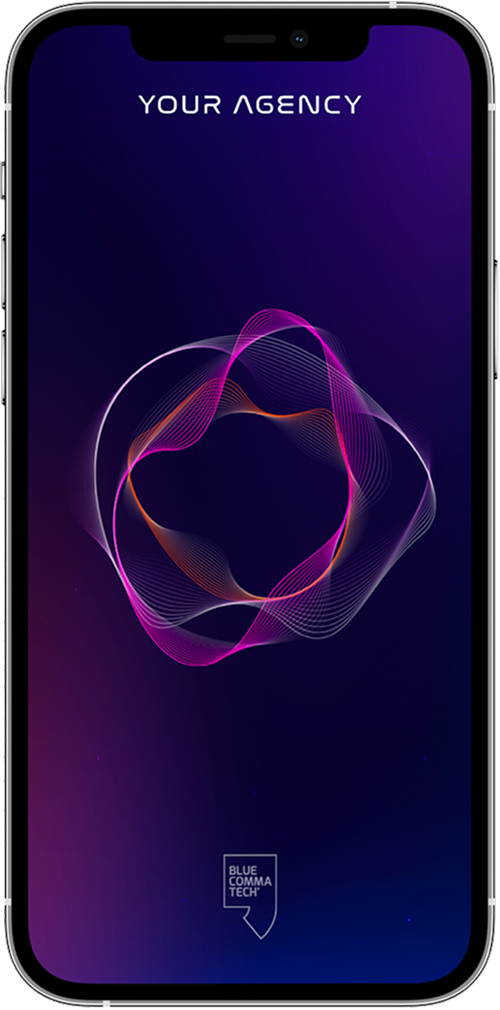 Phone with Blue Comma Logo and AI assistant icon