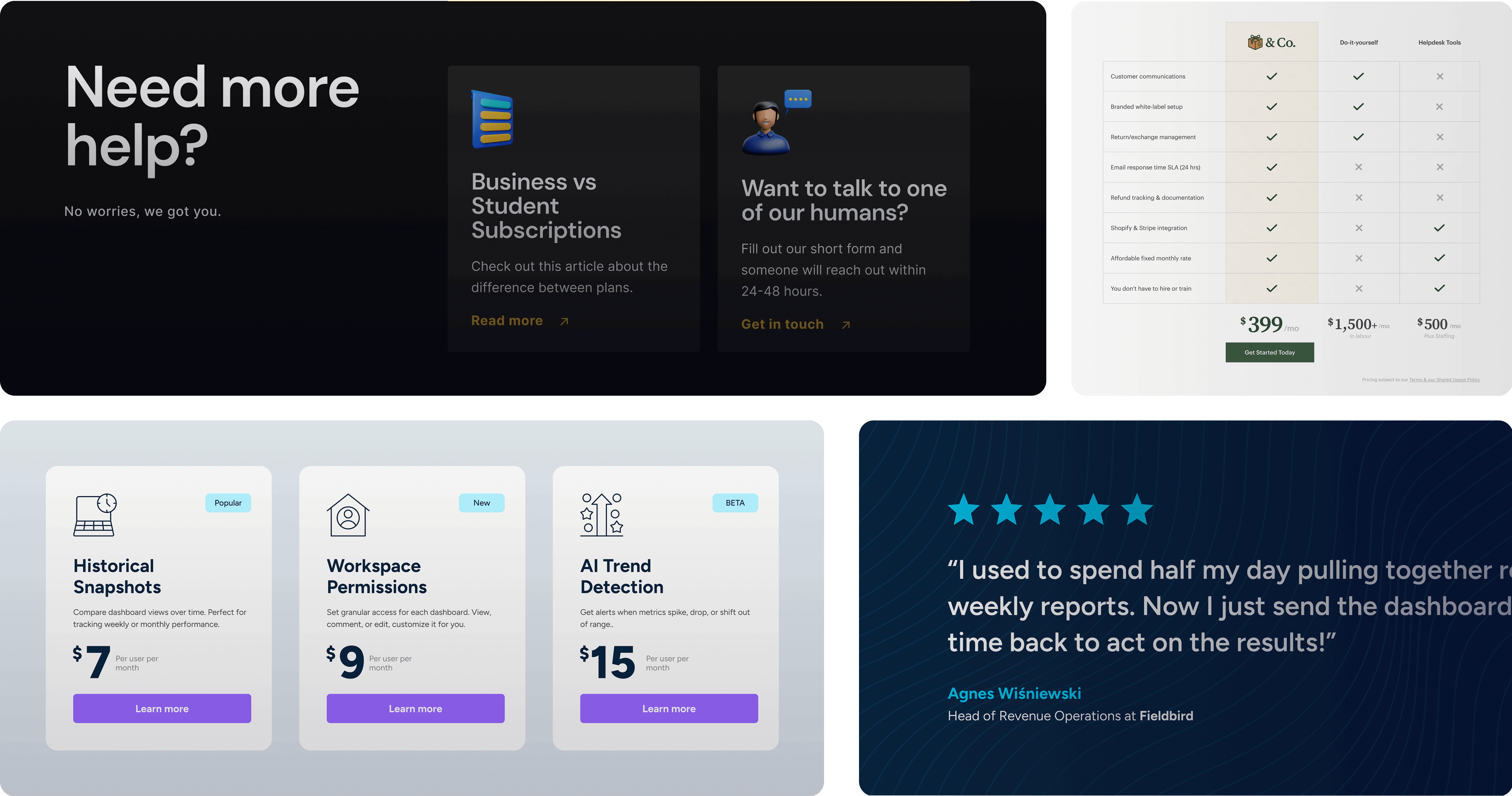 An image showing a real-life example of a 'Need more help?' section on a pricing page
