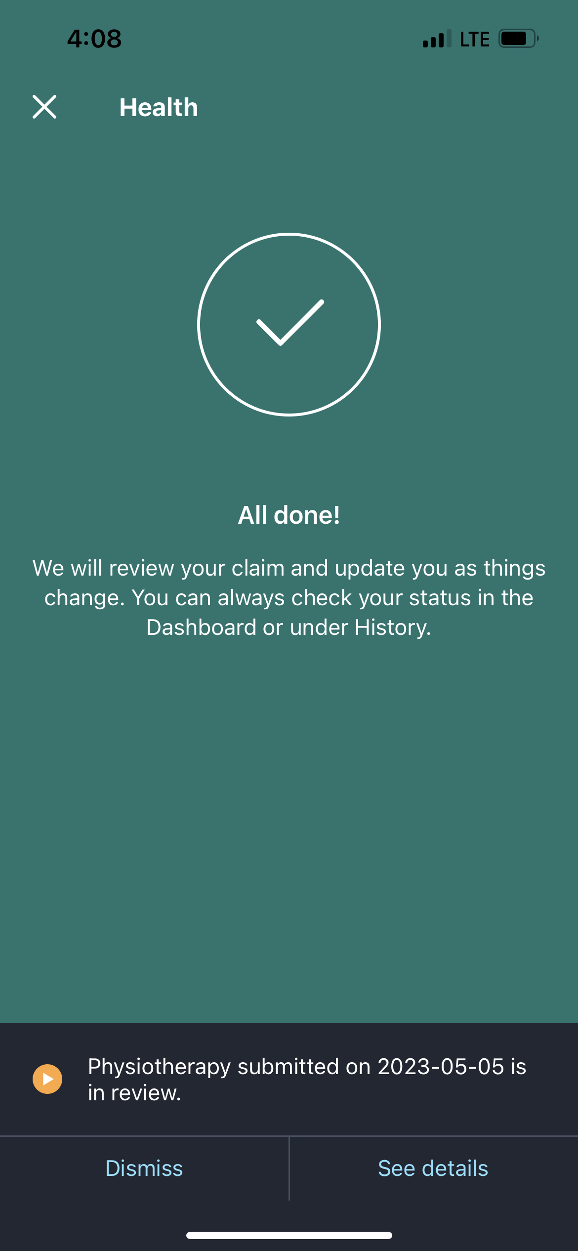 Image showing pop-up to view claim details.