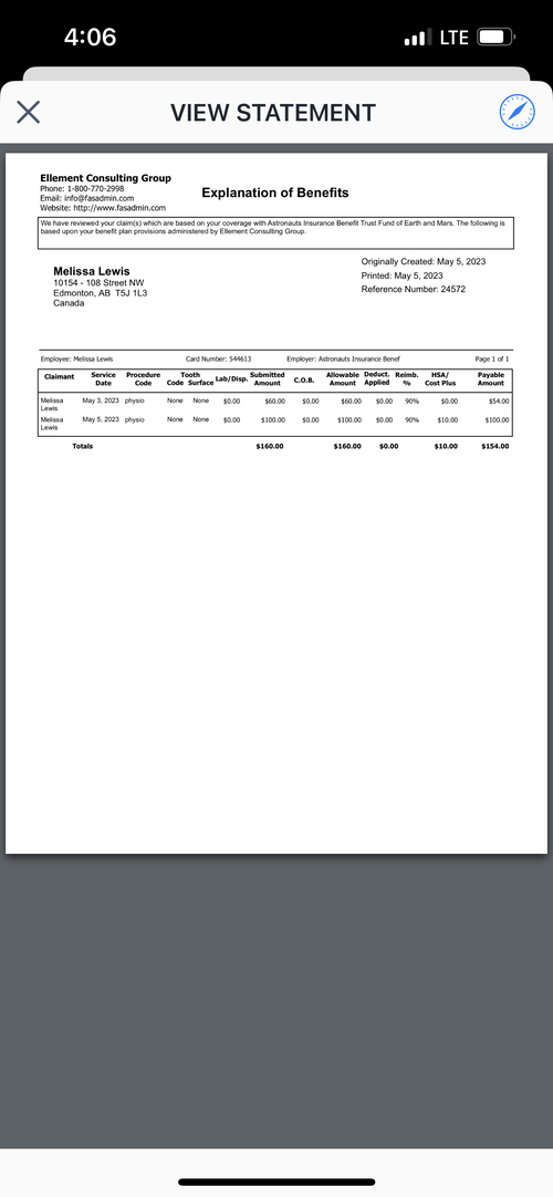 Image showing an Explanation of Benefits.