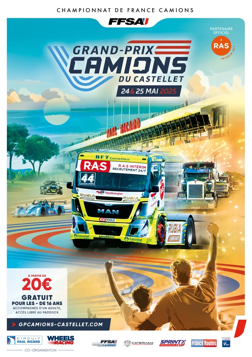 affiche évènement compétition de course de camions au castellet un spectacle familial