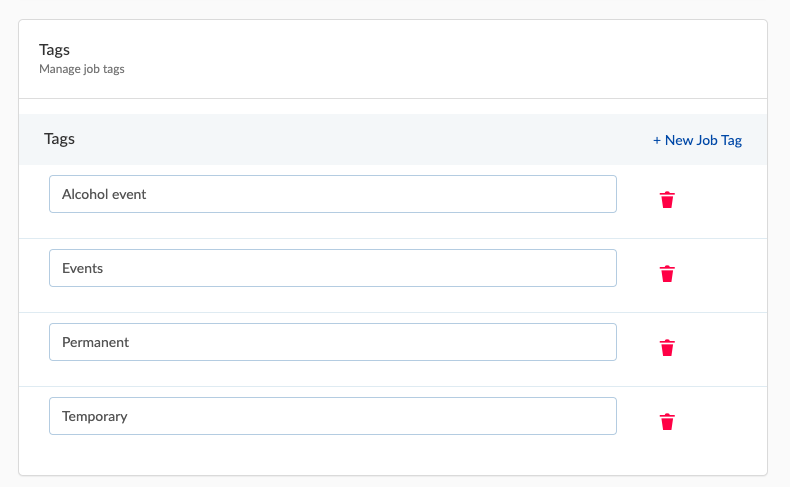 Adding and editing job tags in agency settings