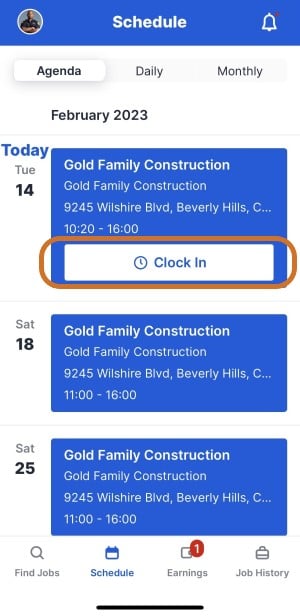 Clock in from schedule