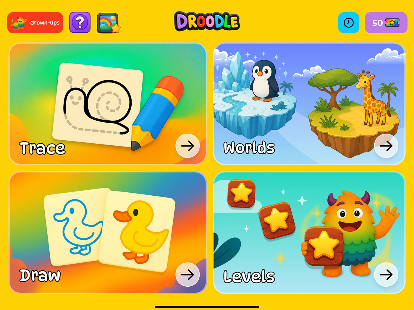 Droodle Kids AI App Home Screen