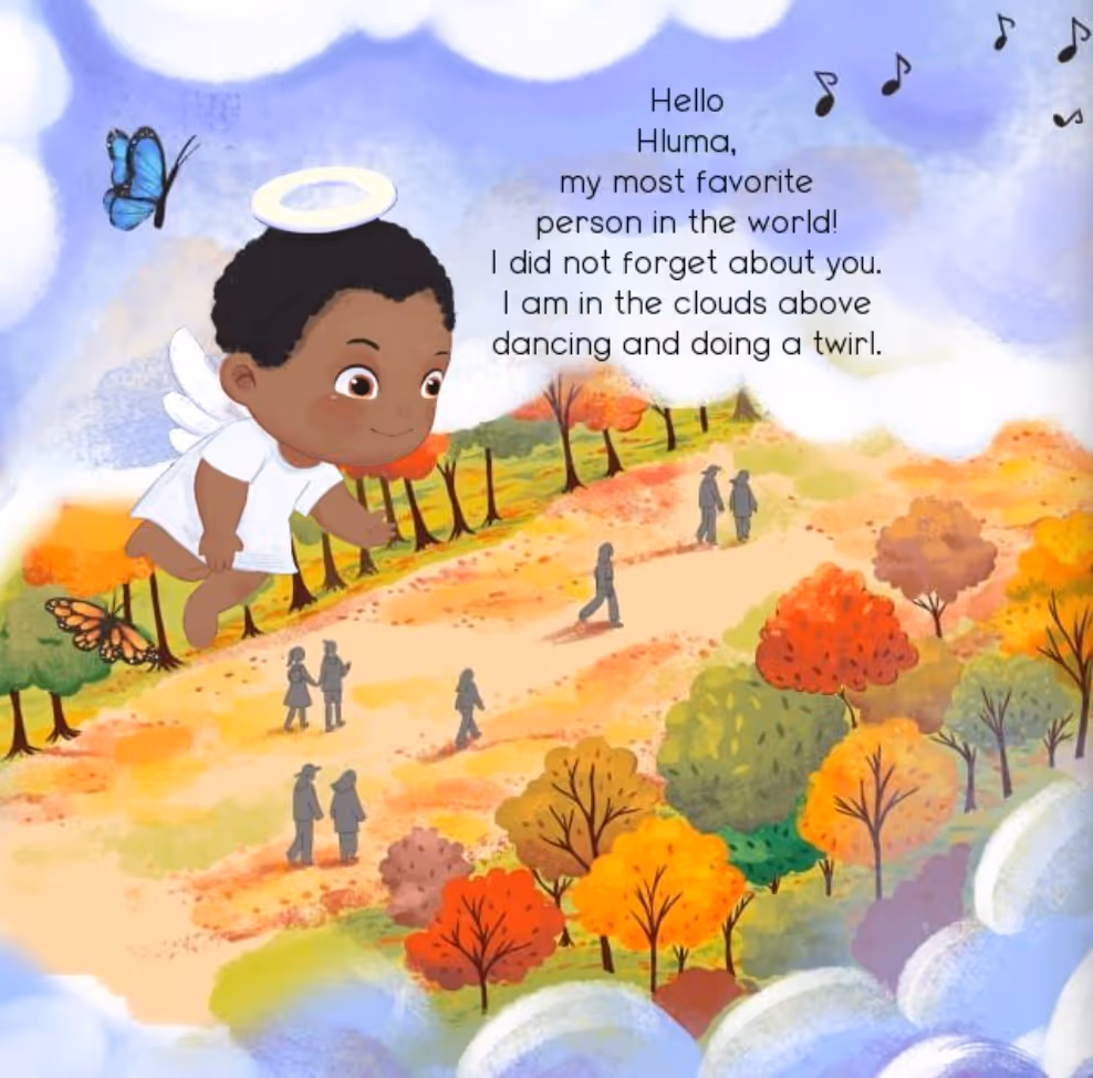 An angel baby overlooks the park below