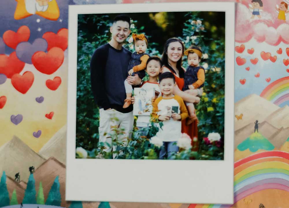 An instant photo of a family, as seen in the book.