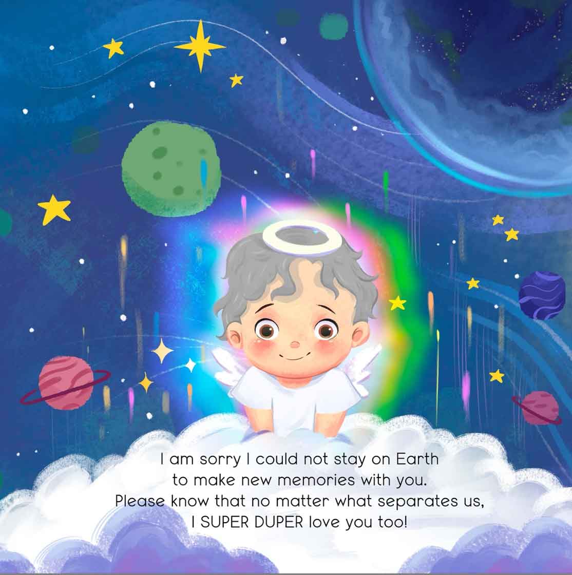 An angel baby smiles from the heavens