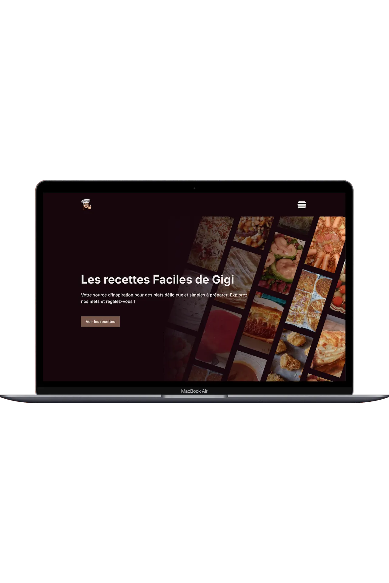 Un Macbook affichant le site web d'une passionnée de la cuisine