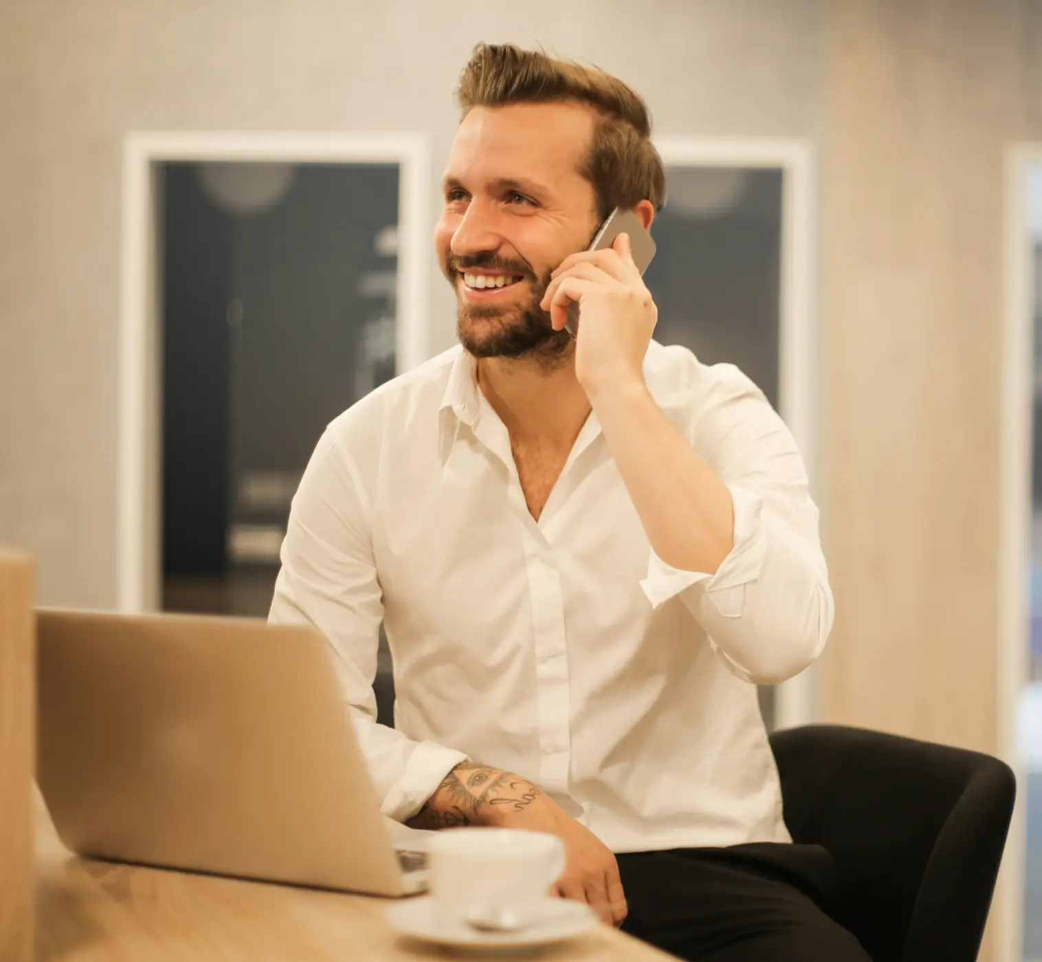 Business founder receiving great news that their brand is now published and receiving attention online.