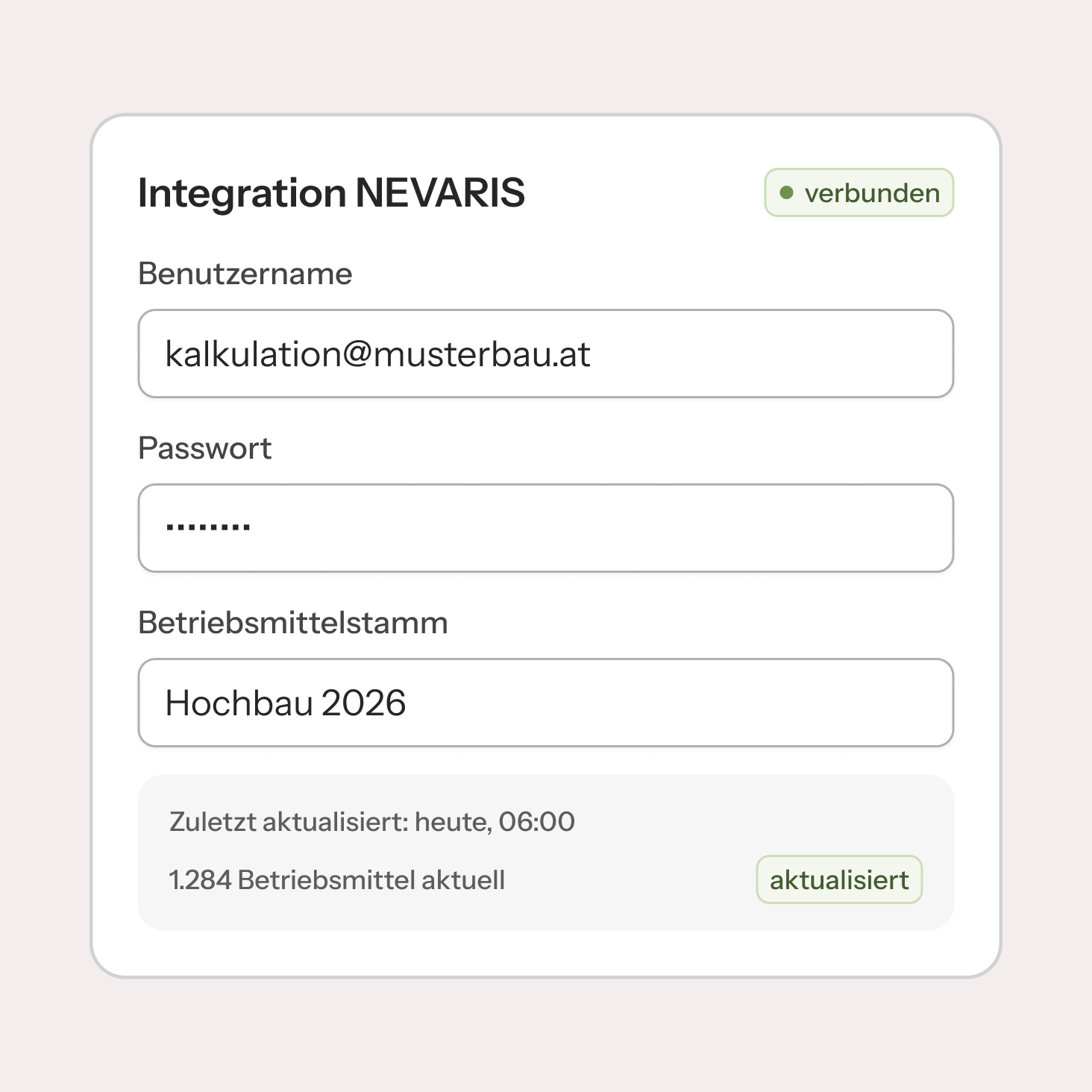 Anbindung von constrct sync an NEVARIS mit synchronisiertem Betriebsmittelstamm