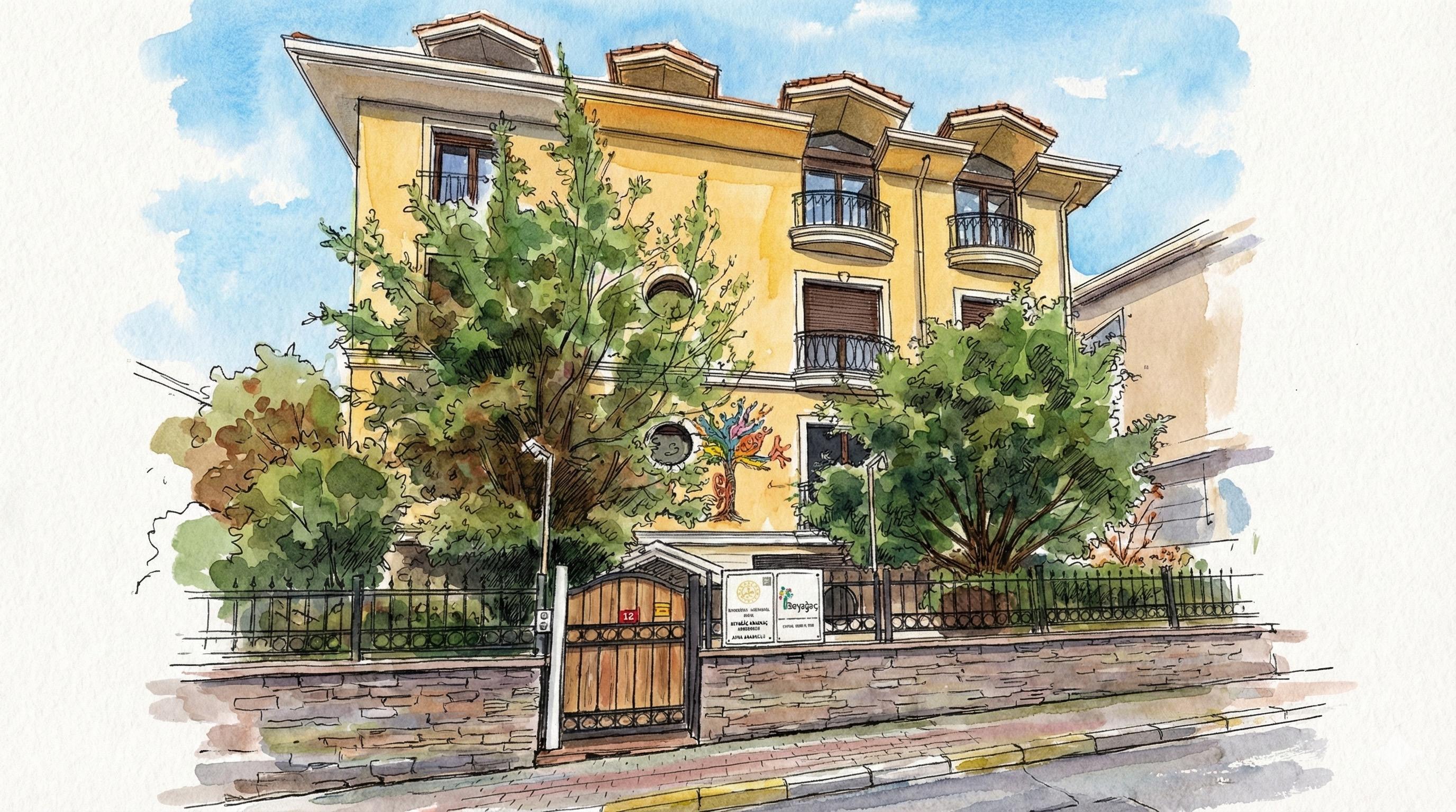 okulun ön cepheden eskiz çizimi