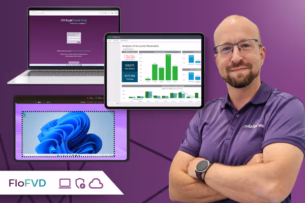 FloFVD secure cloud desktop interface showing virtual workspace