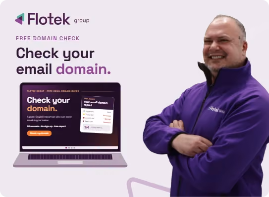 Free email domain scan from Flotek showing a domain security report