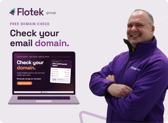 Free email domain scan from Flotek showing a domain security report