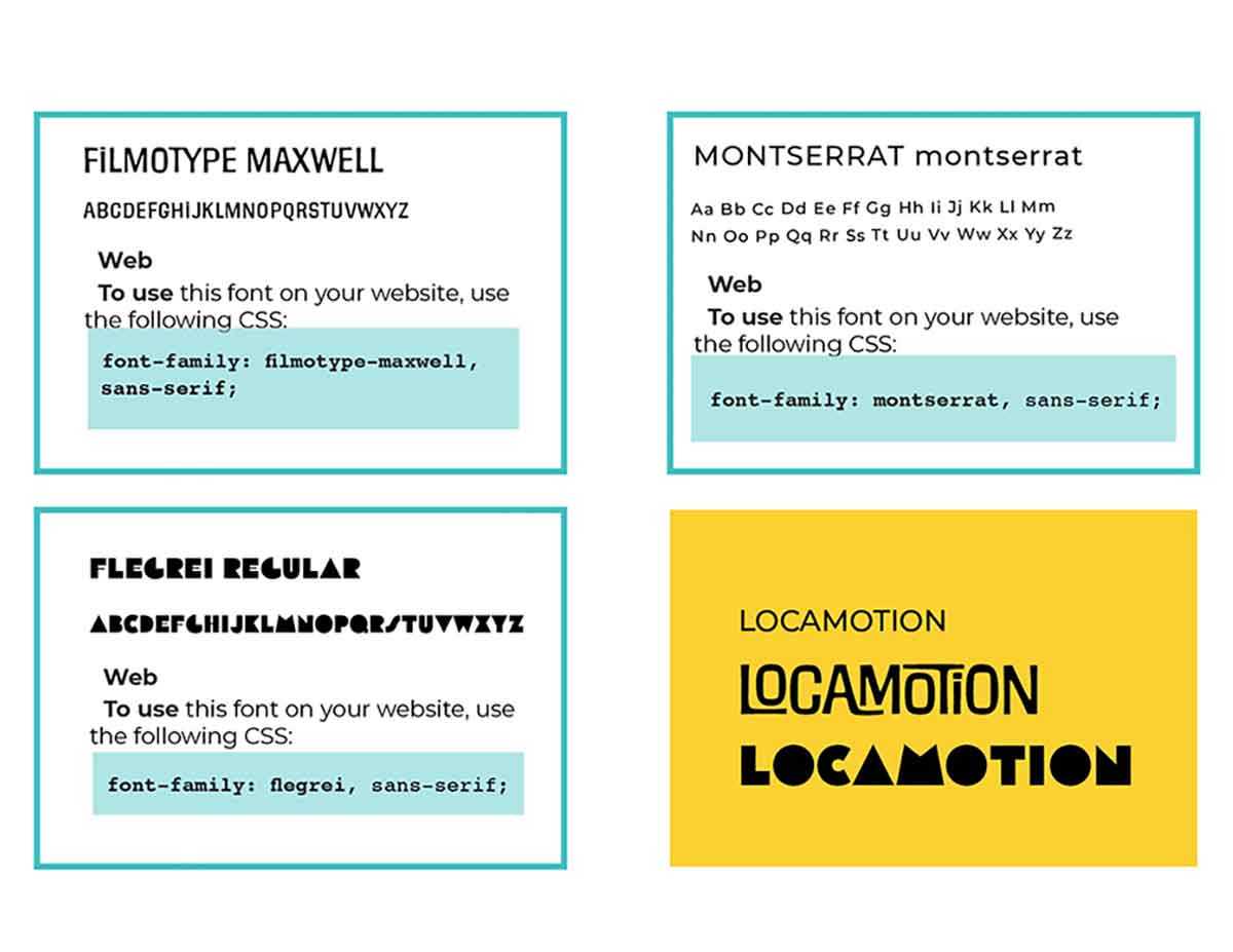 locamotion brand typography: Filmotype Maxell, Montserrat and Flegrei