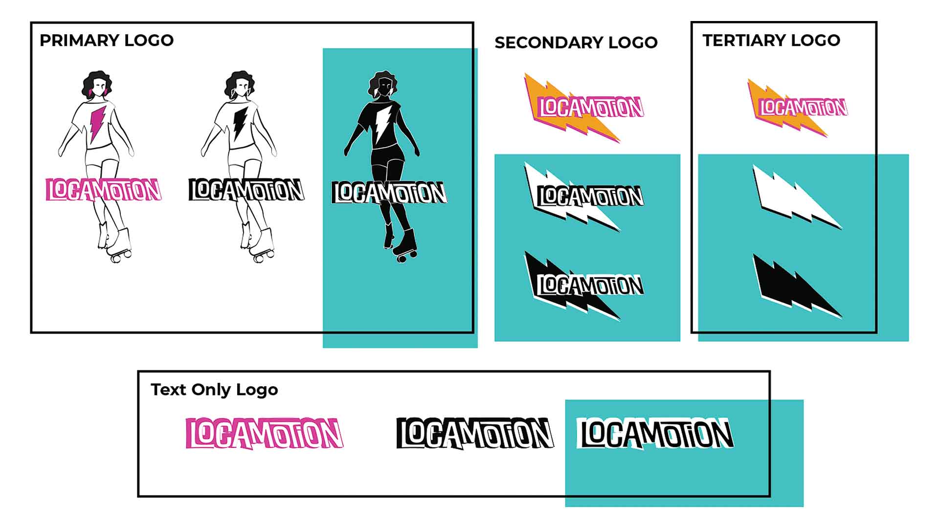 locamotion final logo variations. Primary logo, secondary logo and tertiary logo