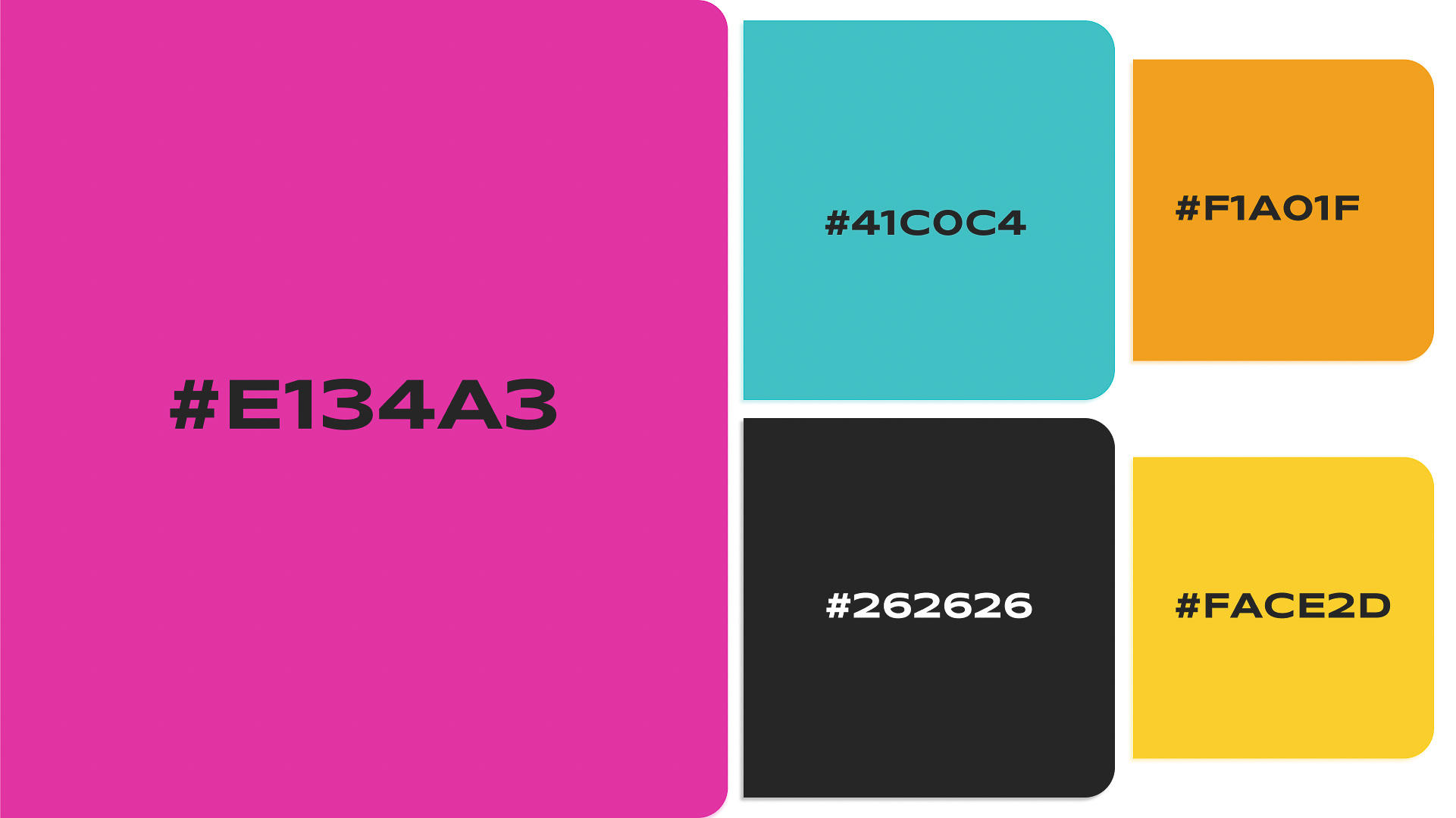 locamotion brand colors. Fucsia, teal, orange, yellow, off-black