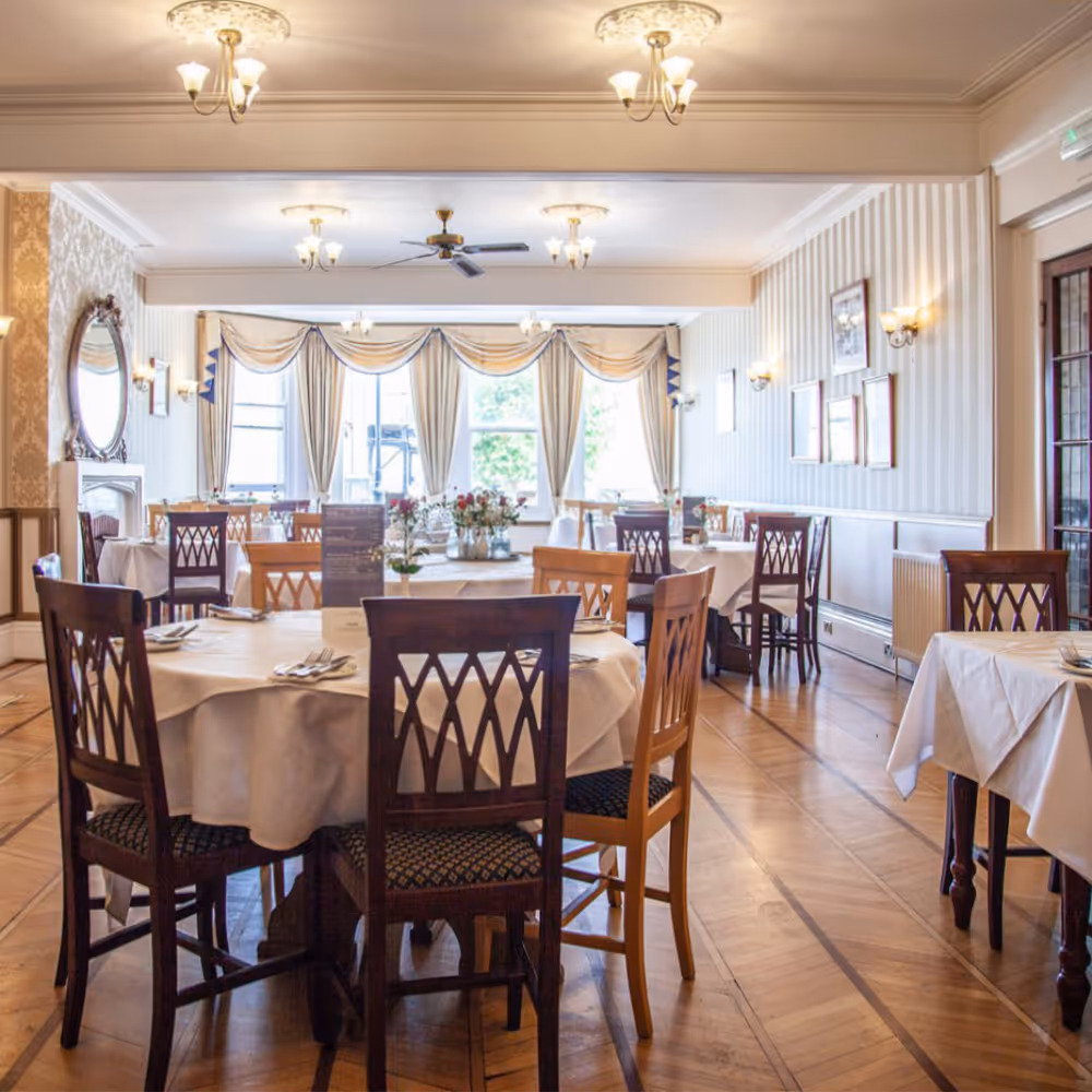 An elegant hotel restaurant.