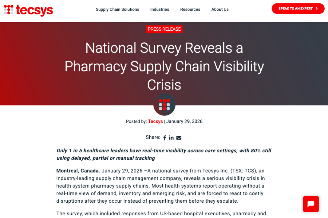Bringing Visibility to Tecsys and the Healthcare Supply Chain