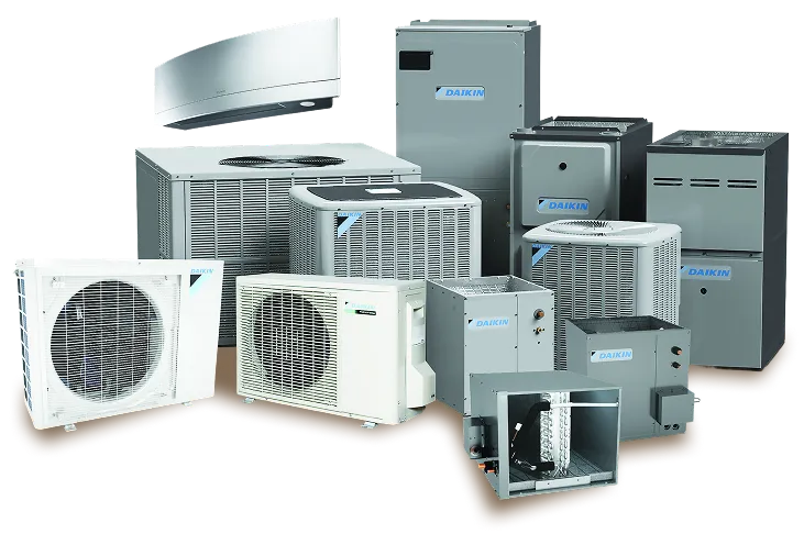 Daikin HVAC equipment collection including air conditioners and heating units