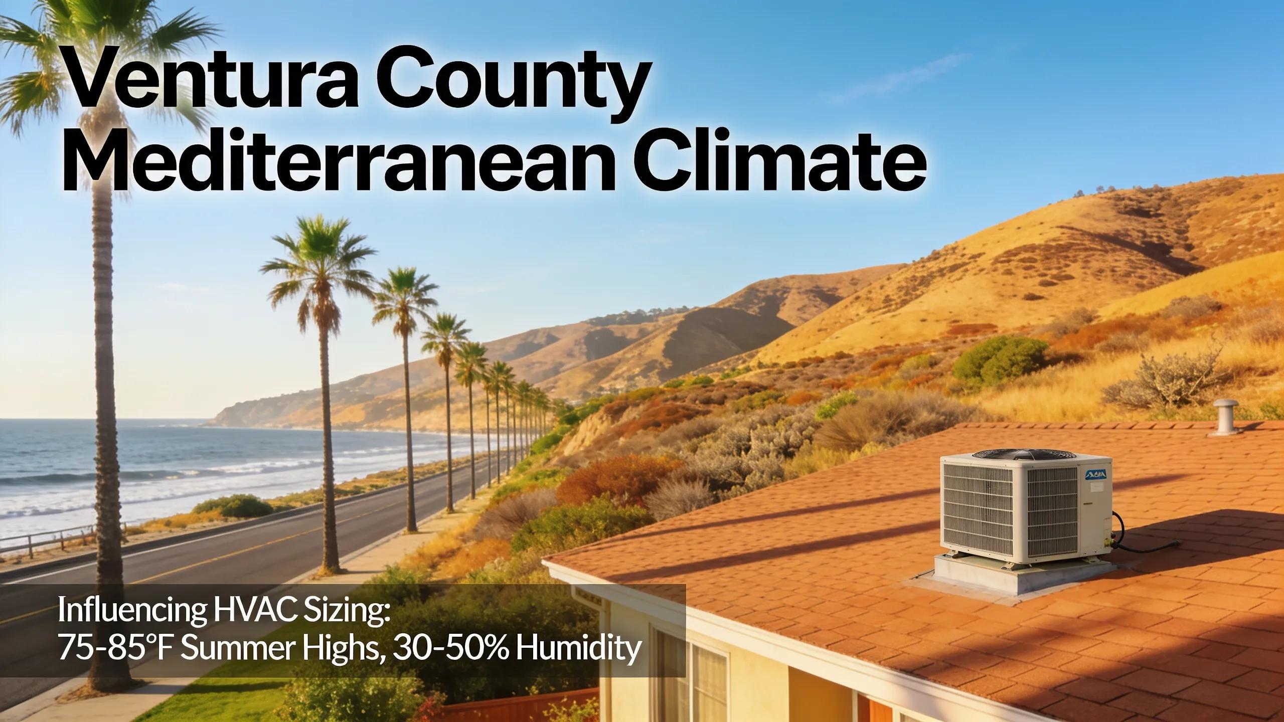 Scenic view of Ventura County showcasing Mediterranean climate influences on HVAC sizing.