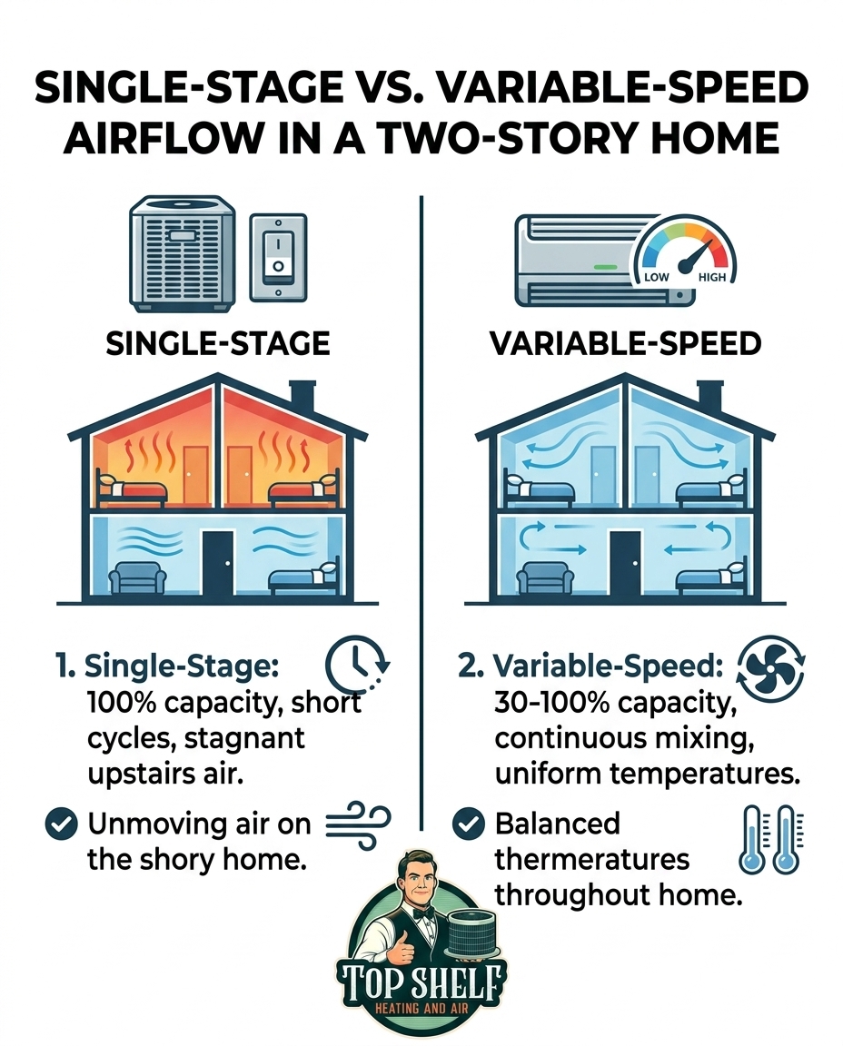 Single-Stage vs. Variable-Speed Airflow in a Two-Story Home