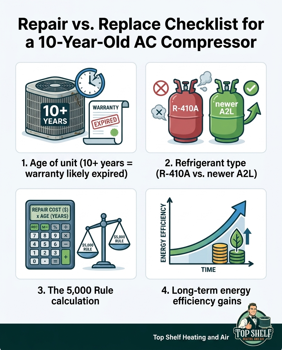 Repair vs. Replace Checklist for a 10-Year-Old AC Compressor