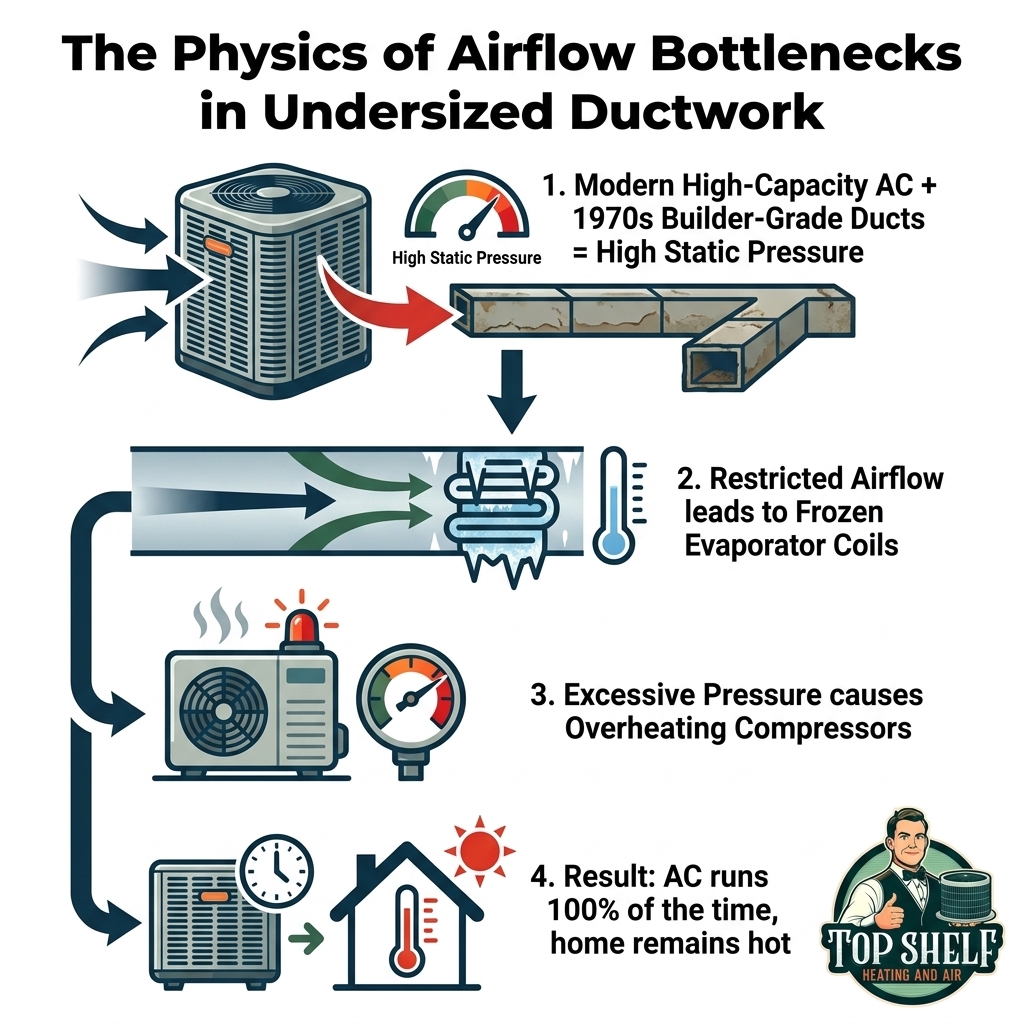 The Physics of Airflow Bottlenecks in Undersized Ductwork
