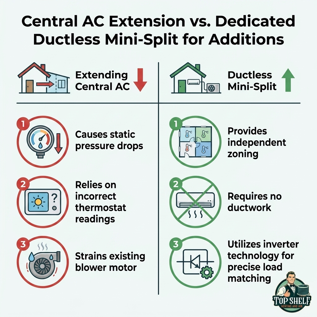 Central AC Extension vs. Dedicated Ductless Mini-Split for Additions