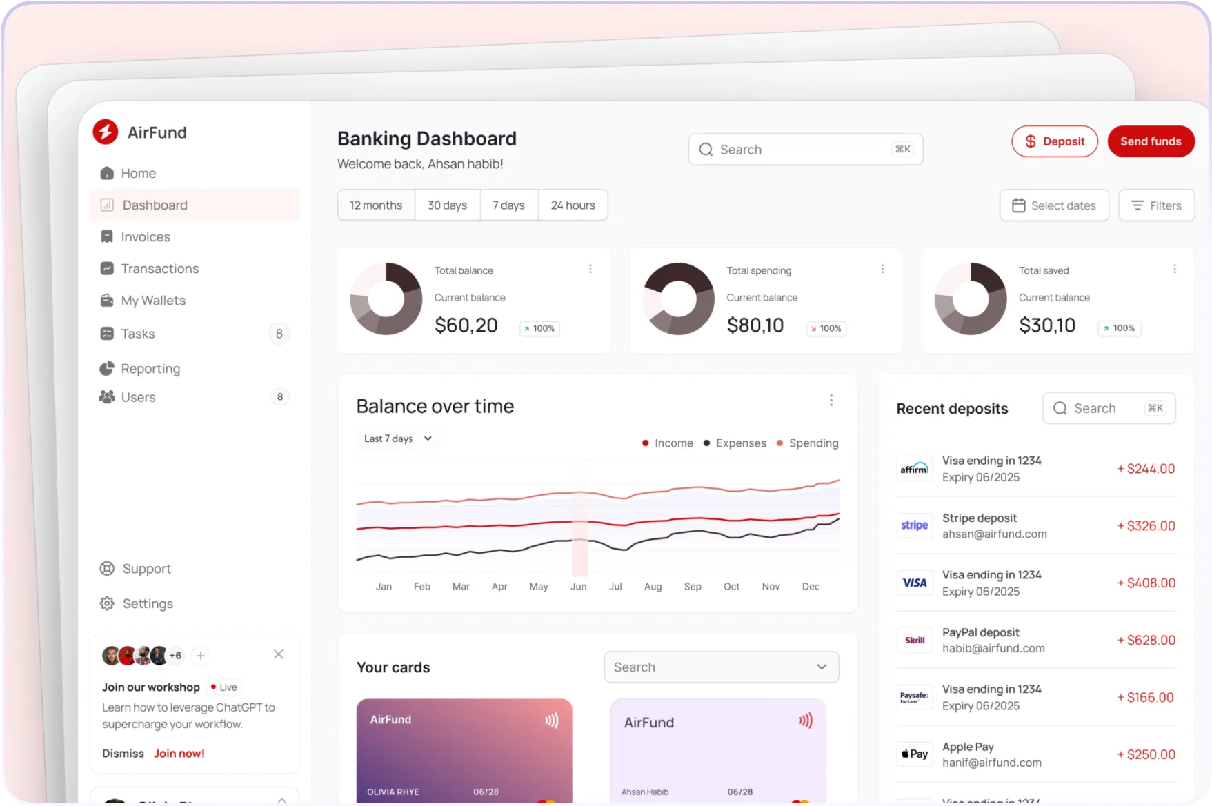 A screenshot of the banking dashboard.
