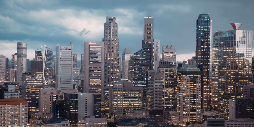 View over a city skyscrapers showing possible risk