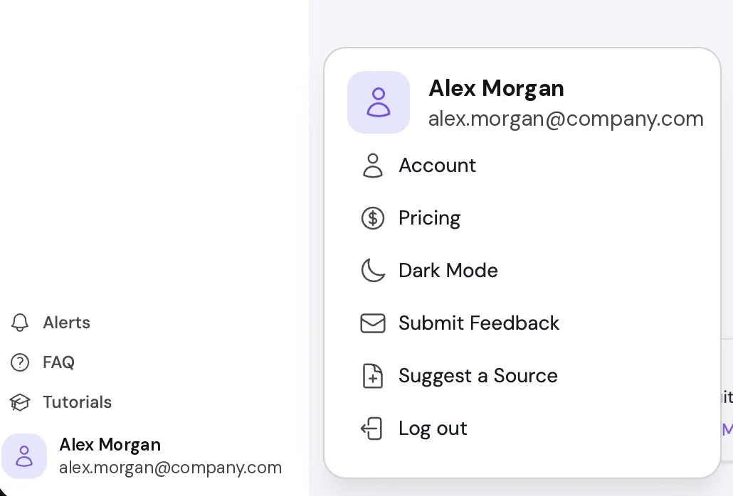 svEye user menu