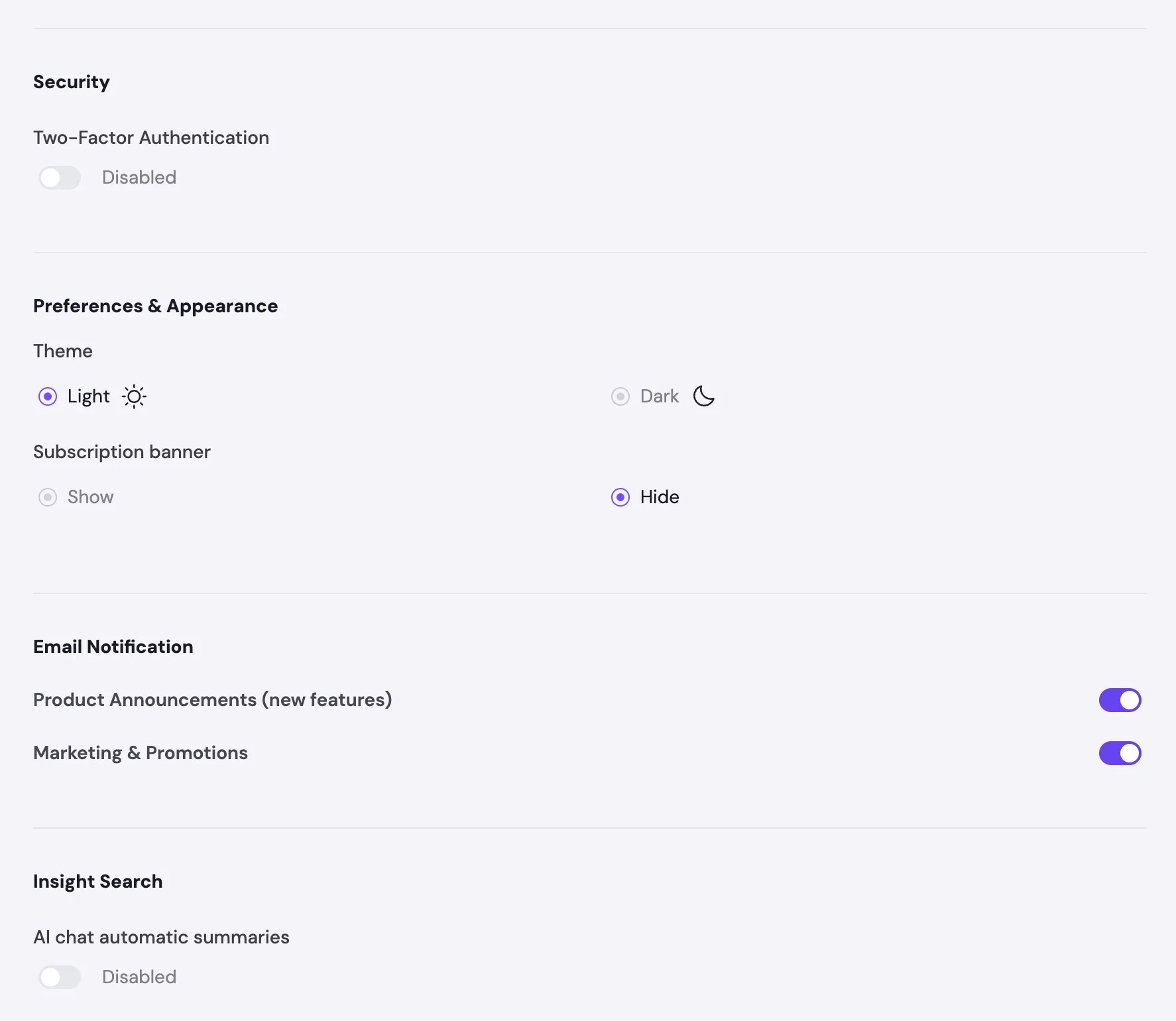 svEye Account Management, lower section of the Account tab