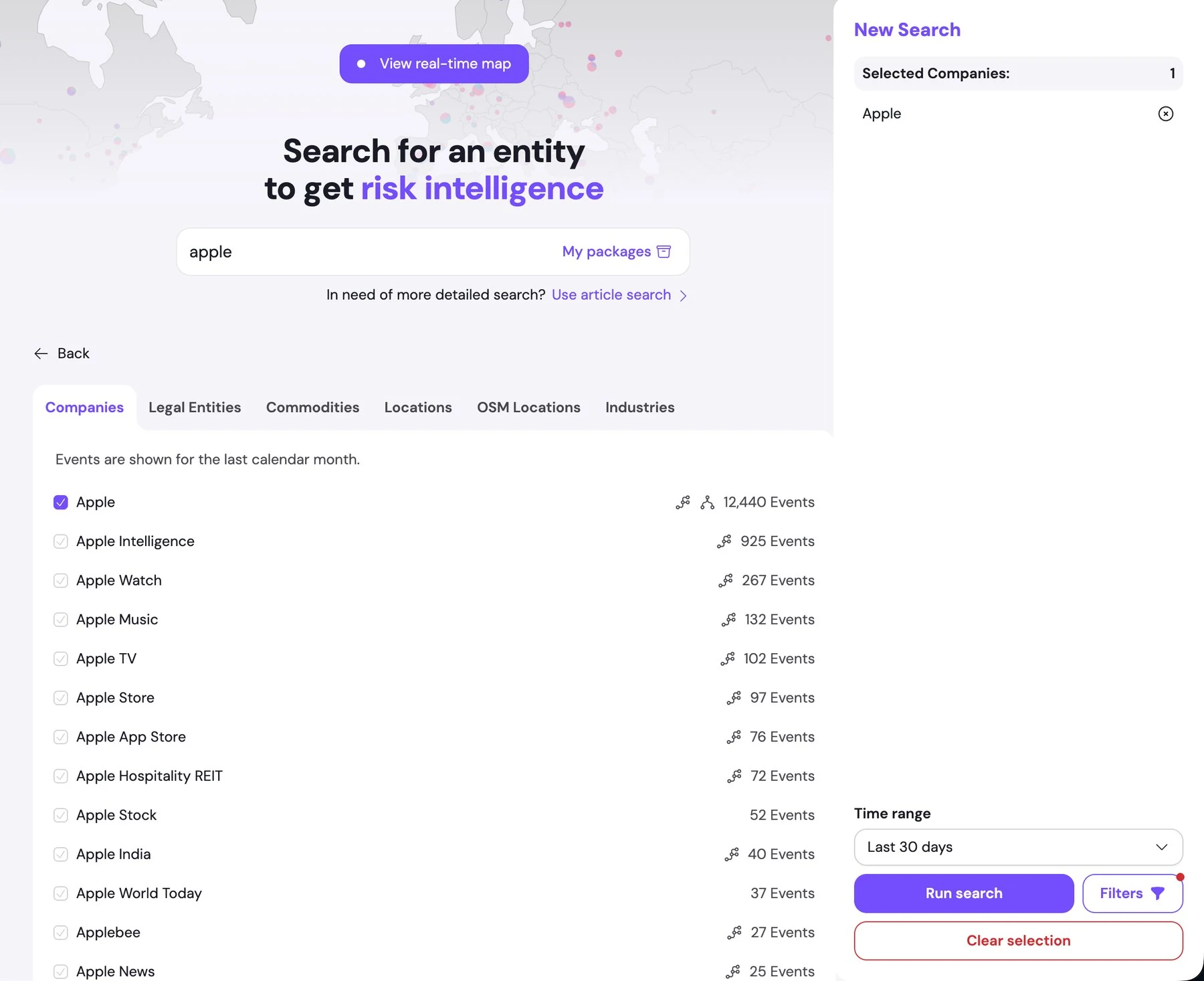 An entity selected in svEye with the New Search panel open