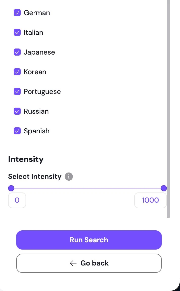 svEye language selection and intensity range filter