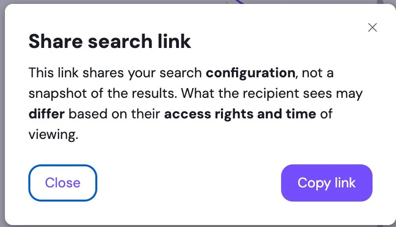 svEye Share search link dialogue
