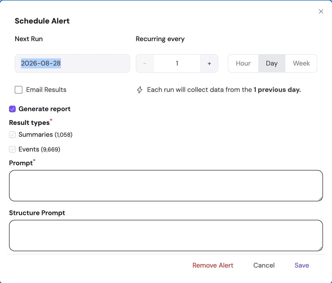 svEye Schedule Alert with automatic report generation enabled