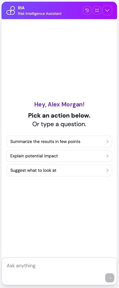 svEye Risk Intelligence Assistant panel next to search results