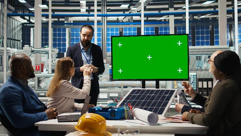 A group of people in a room with solar panelsAI-generated content may be incorrect.