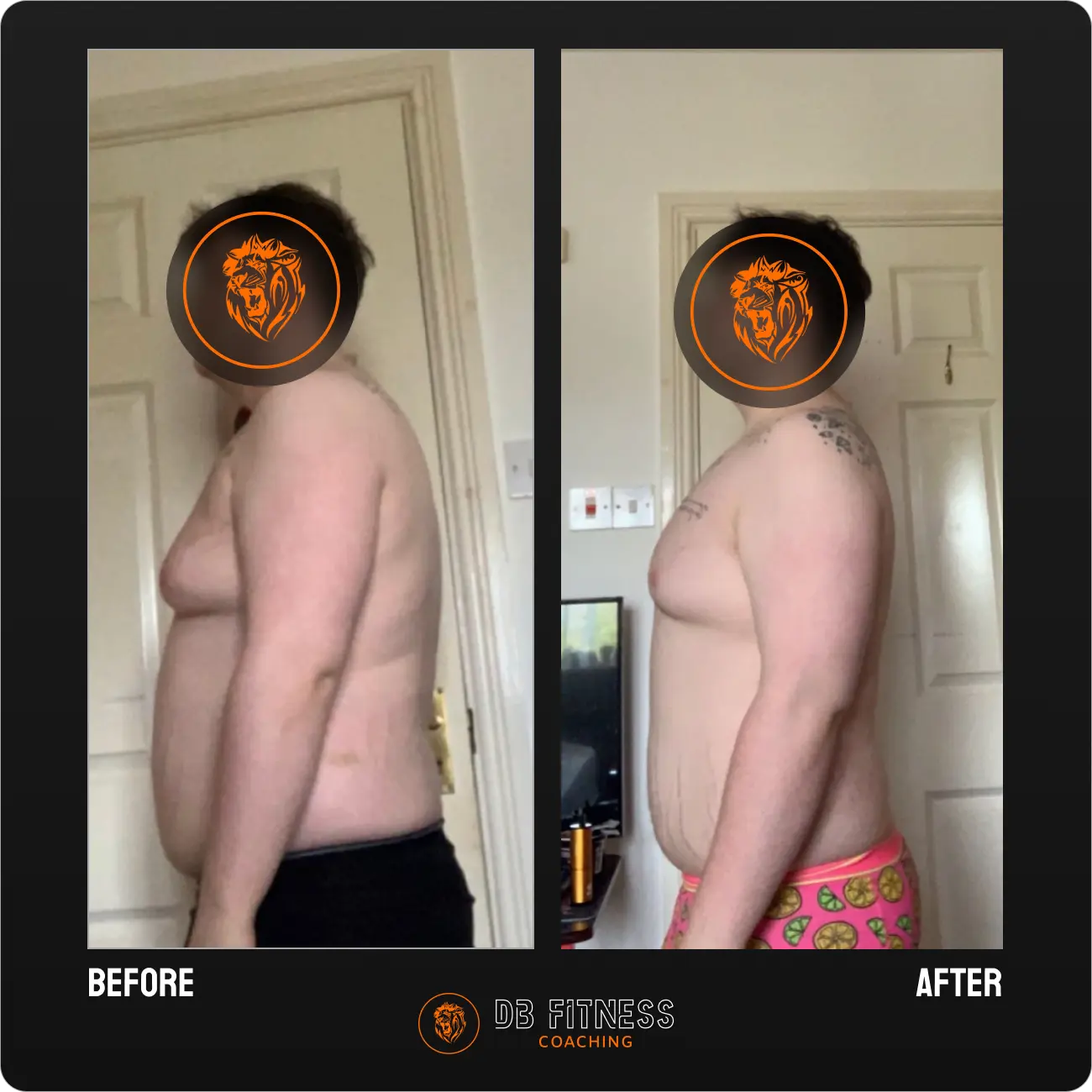 1:1 coaching client James before vs after transformation