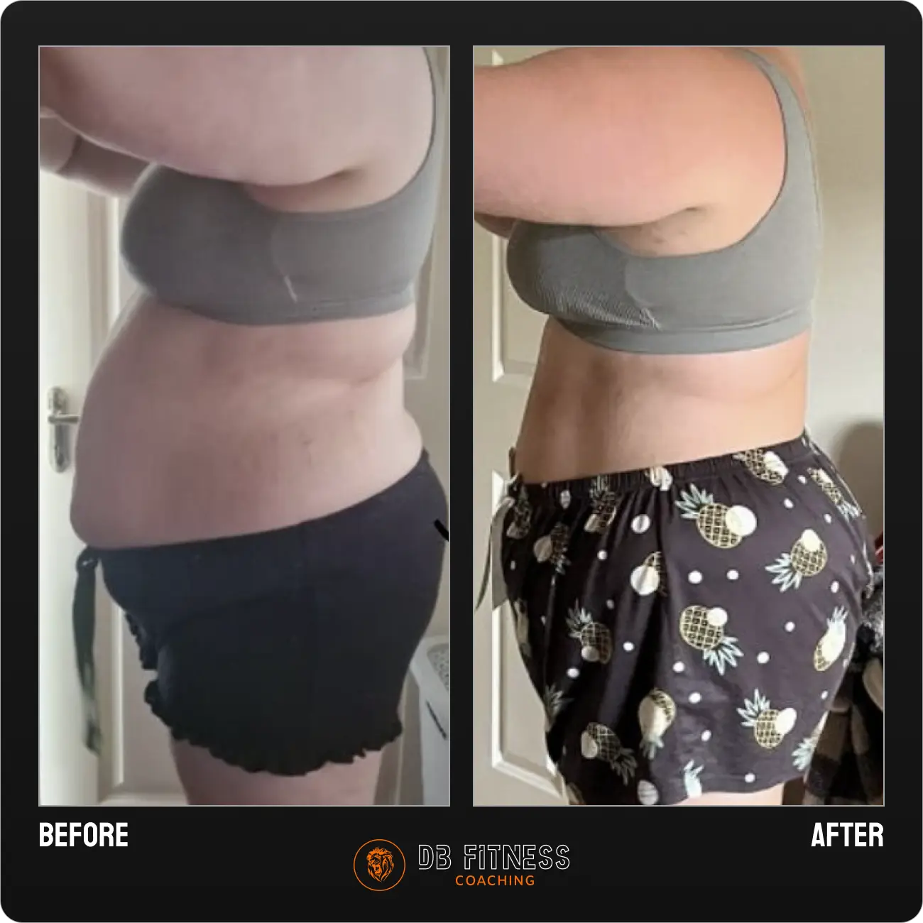 1:1 coaching client Sam before vs after transformation