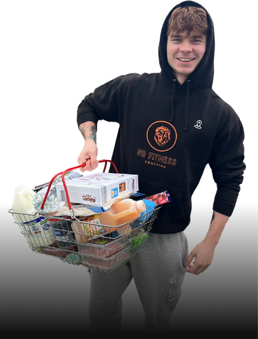Dylan Barry holding a healthy baskey of food