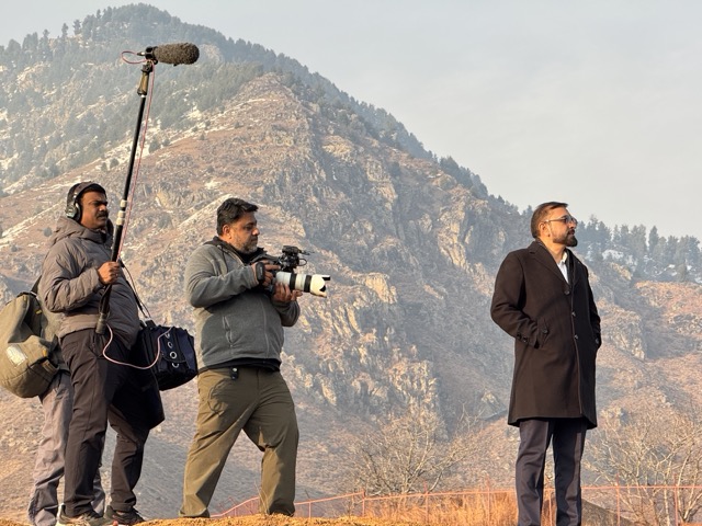 Remote film crew filming in Kashmir India 