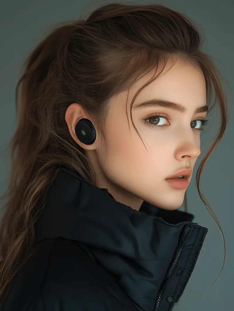 woman wearing earphones