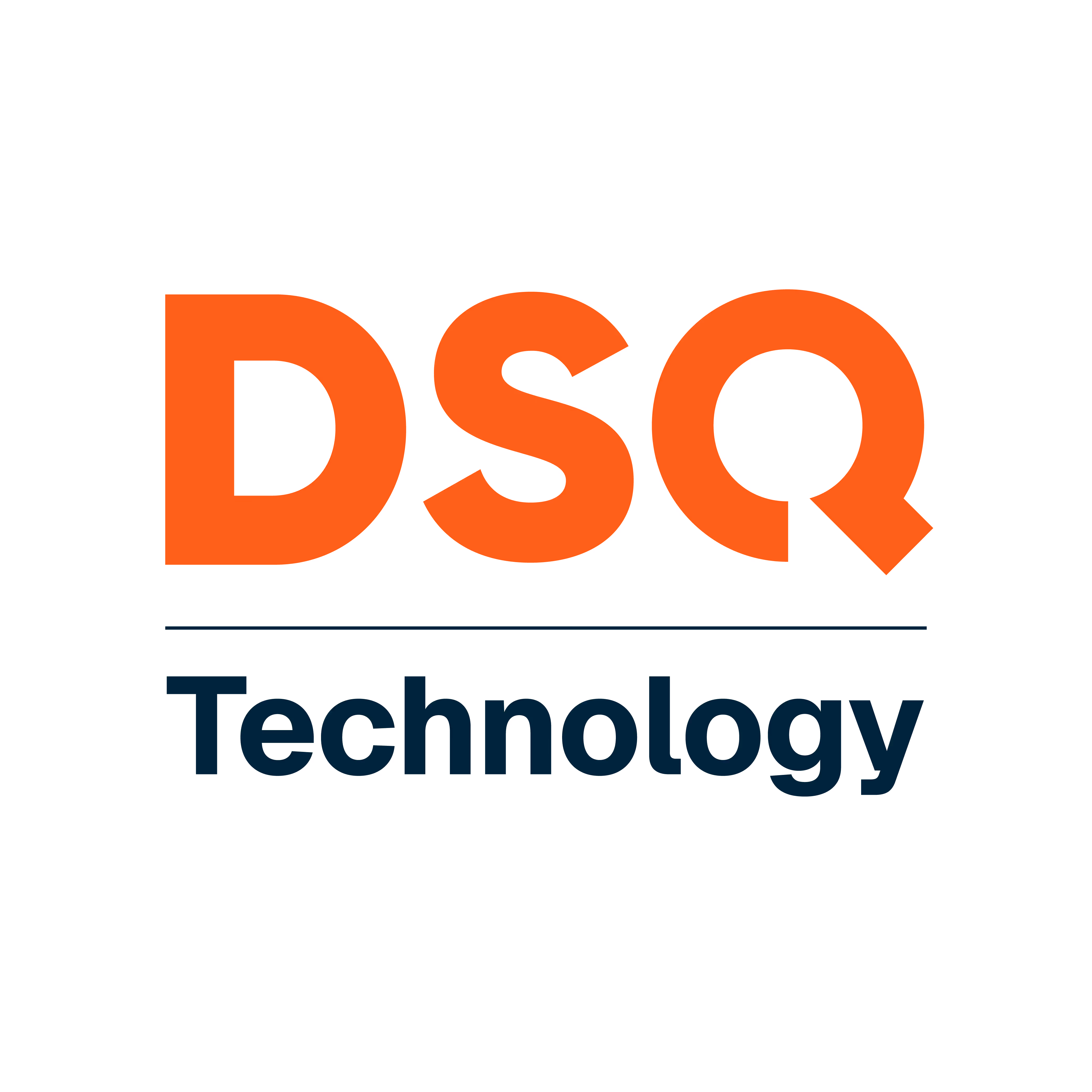 full DSQ Technology Letter Mark logo. DSQ letter in orange color while the Technology have a blue color
