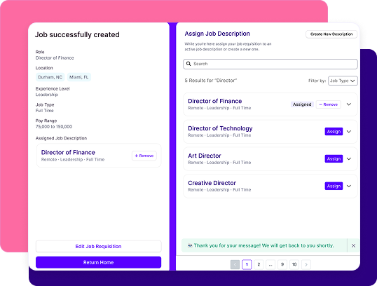 Product screenshot showing job description functionality