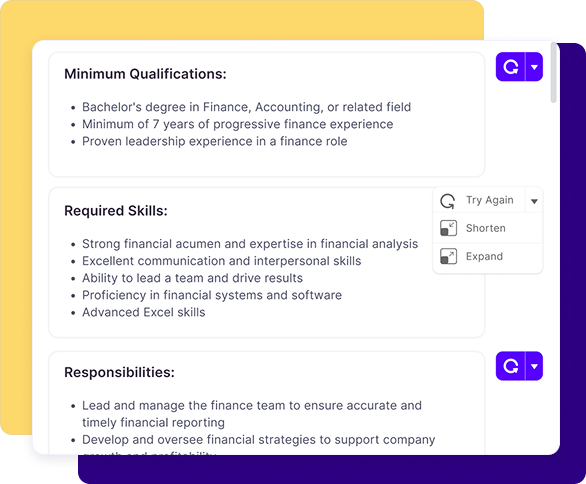 Product screen shot of a sample job description