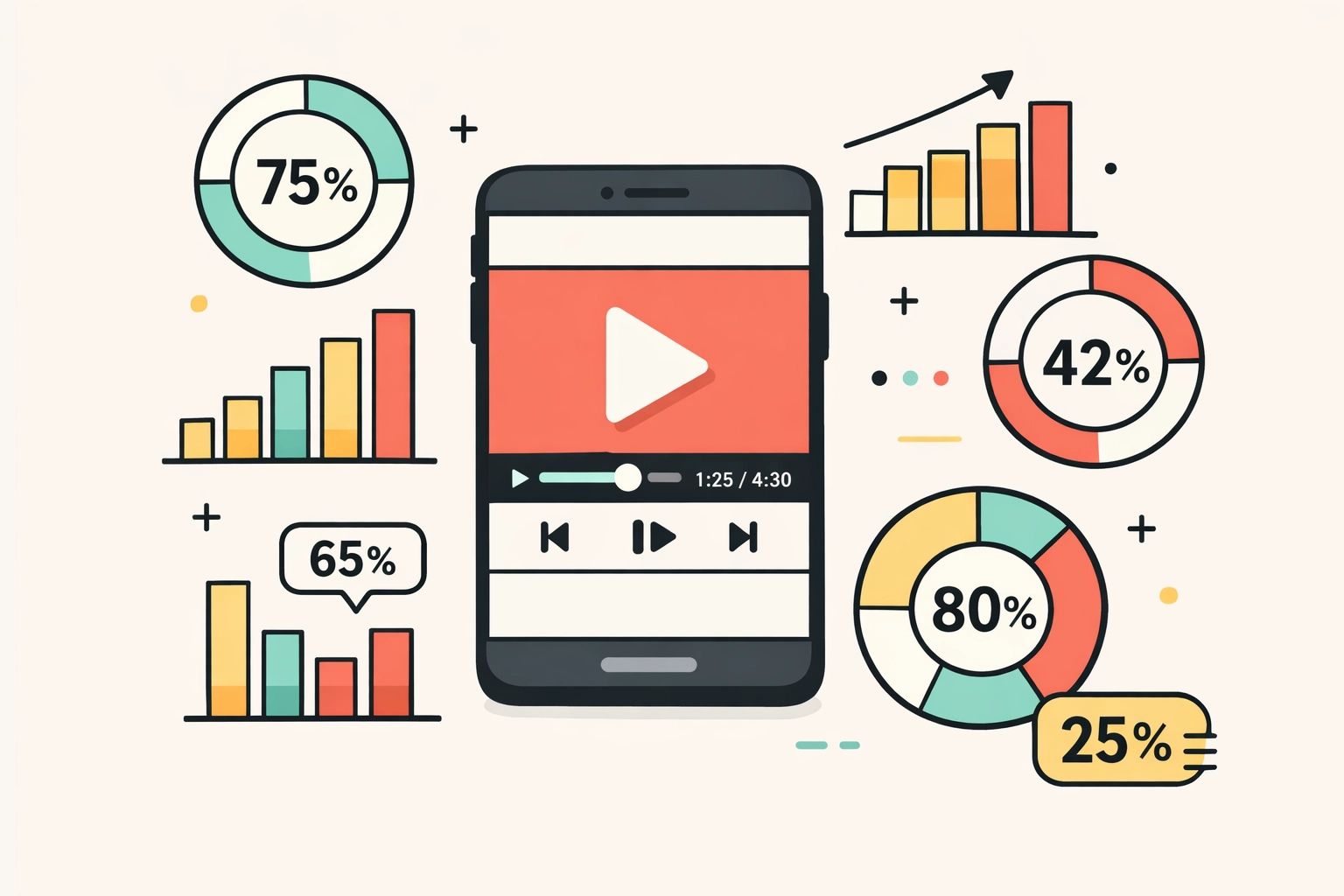 Mobile video analytics dashboard showing UGC creative performance metrics and data