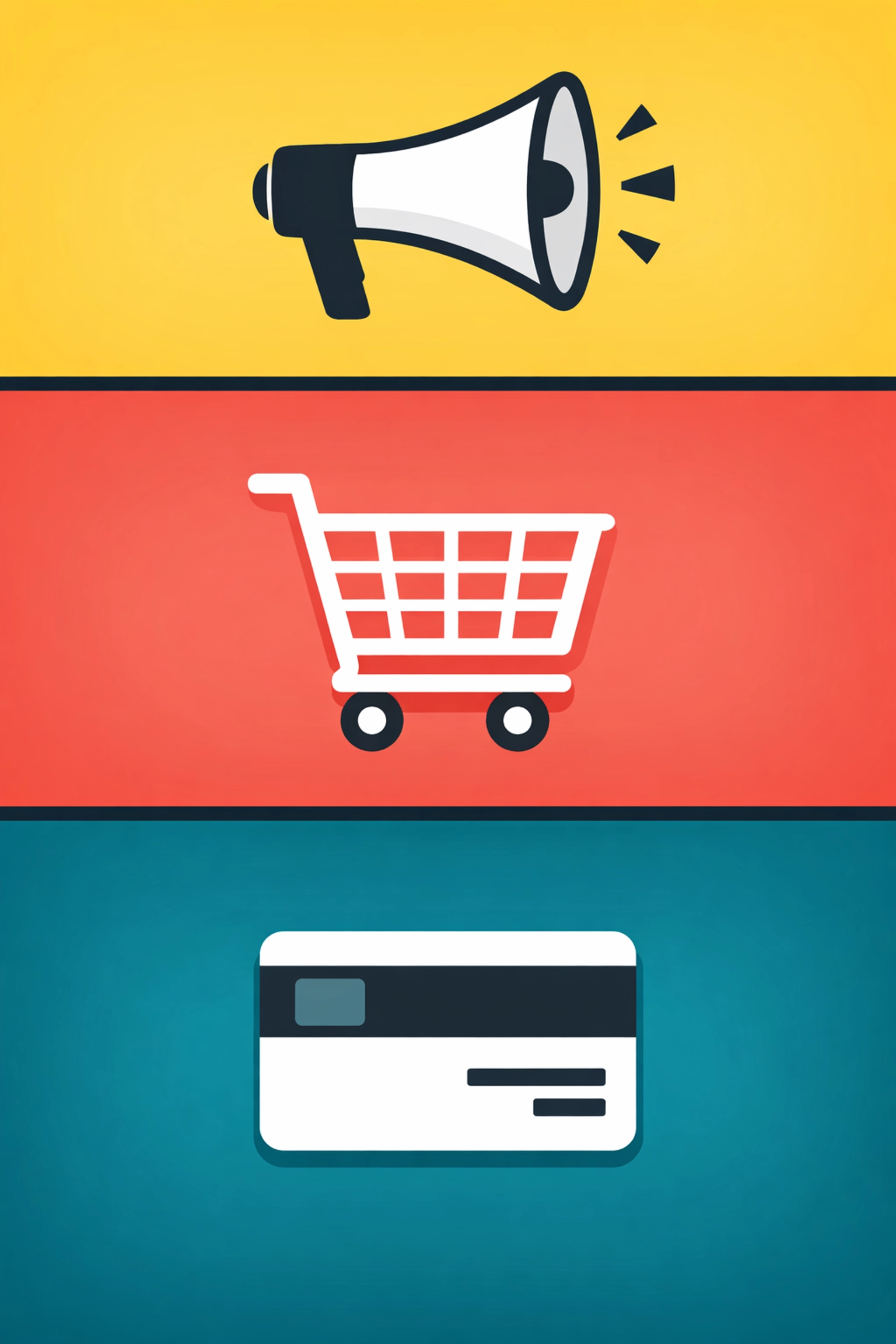 Three-stage marketing funnel showing awareness, consideration, and conversion